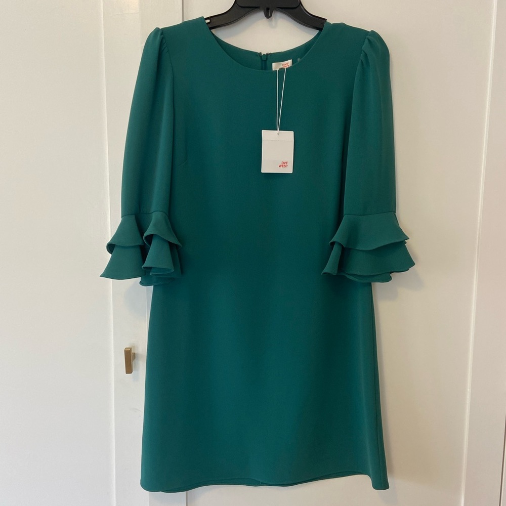 Diane Von Furtsenberg green ruffle cuff dress NWT size S
